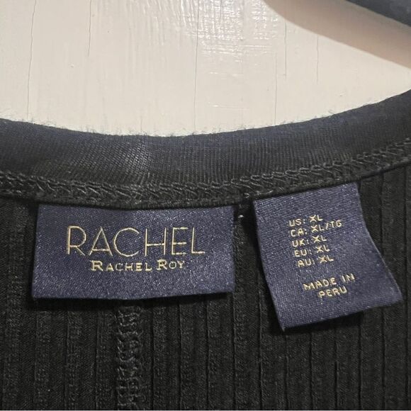 Rachel Roy Black Ribbed V-Neck Tank Top Women's X-Large - Picture 3 of 7